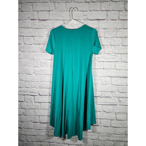 LulaRoe Teal Women's Carly TShirt Dress Short Sleeve Size XS Front Pocket - Picture 2 of 7
